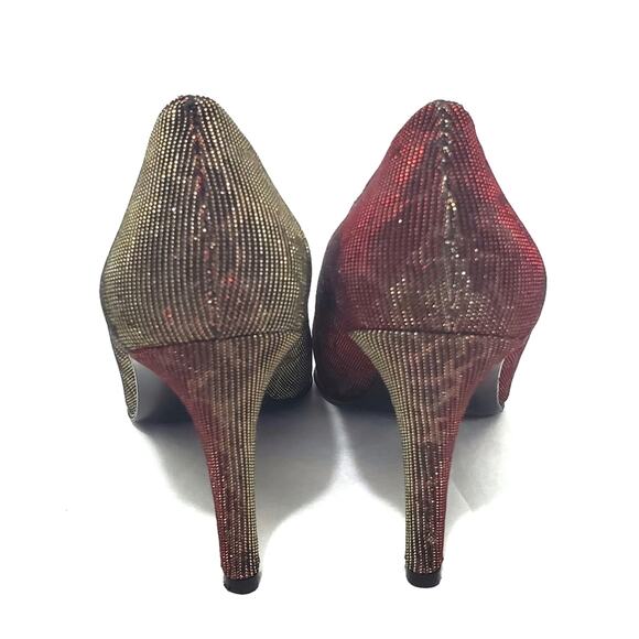 Rangoni Firenze | Color Shifting Gold Red Leopard Print Stiletto Point Toe Pumps - Picture 5 of 12